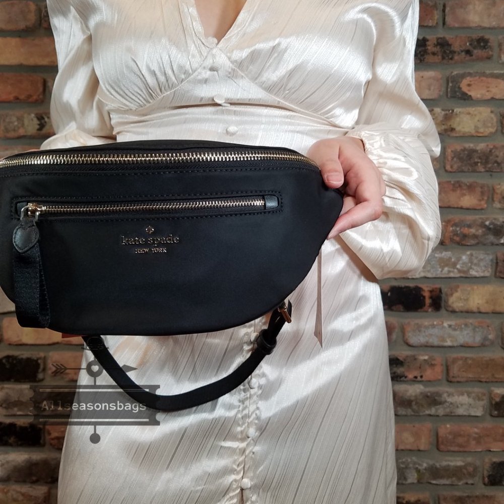 AUTHENTIC KATE SPADE CHELSEA BELT BAG WAIST FANNY PACK BLACK NYLON LEATHER $249 - Picture 6 of 8